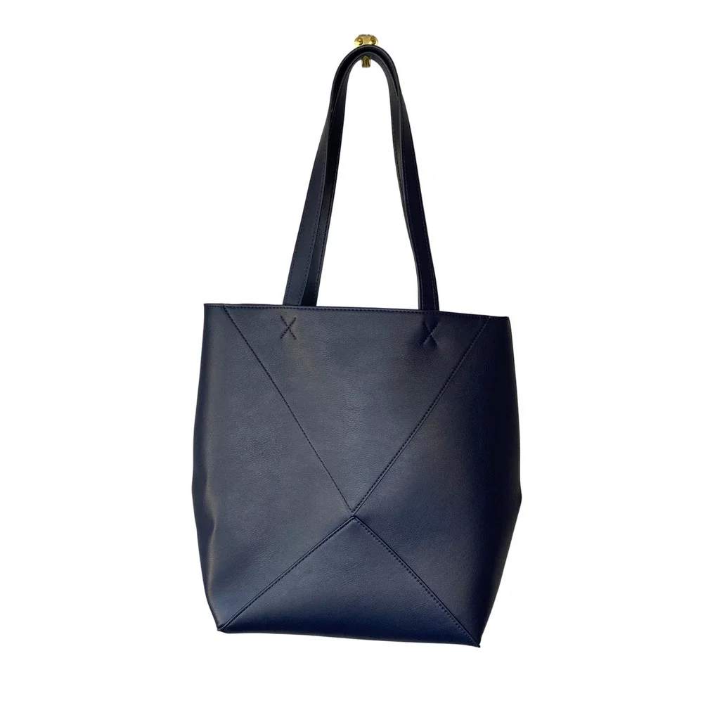 Walter Baker x Curateur The Kate Tote Navy Vegan Leather X-Stitch Tote Bag